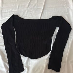 Garage Black Ribbed Long Sleeve Top